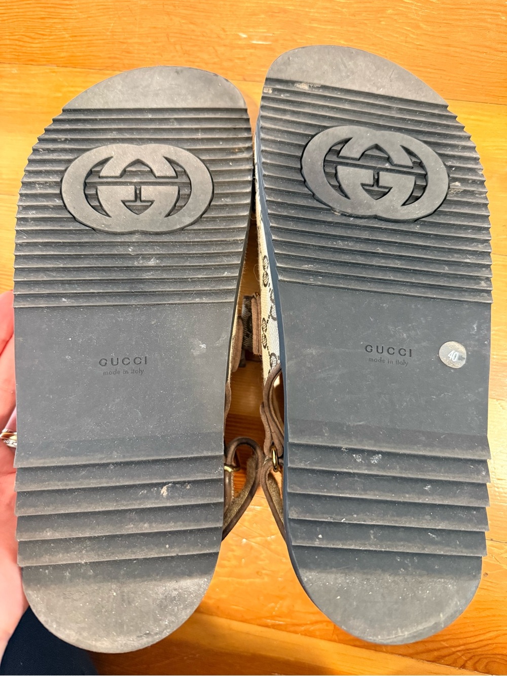 Gucci Beige GG Canvas & Black Leather Sport Sandals - Picture 4 of 8